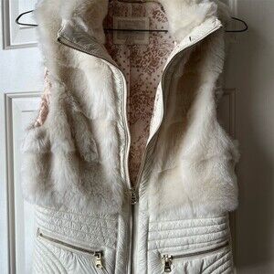 GUESS Vest Womens Size M Ivory Full Zip Stand Collar Zip Pockets